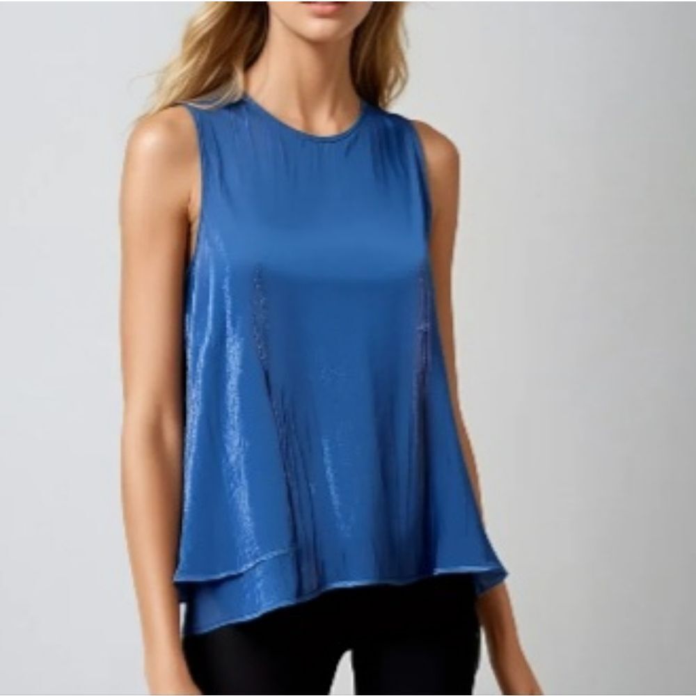 Vince Camuto Blue Layered Shimer Sleeveless Blouse